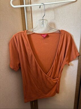 GUESS Rust Orange Wrap Short Sleeve Top XL